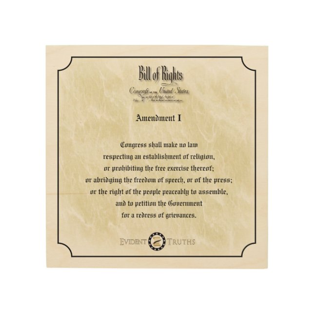 Bill of Rights - 1st Amendment rustic wall plaque Wood Wall Art (Front)