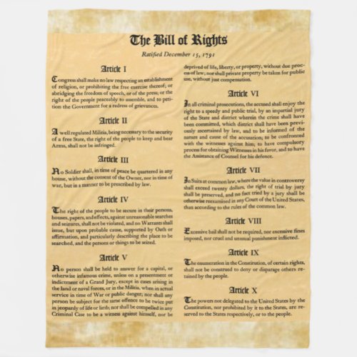 BILL of RIGHTS Fleece Blanket