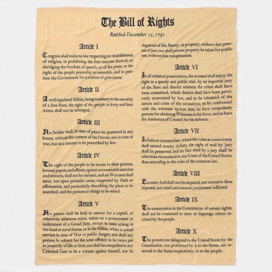 BILL of RIGHTS Fleece Blankets