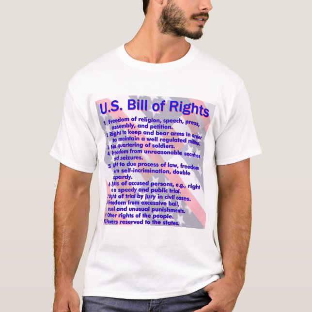 Bill of Rights Summary on a flag background T-Shirt (Front)