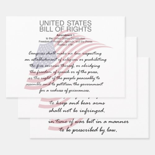 Bill of Rights The Amendments 1st to 3rd Wrapping Paper Sheets