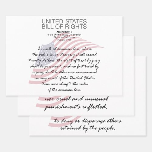 Bill of Rights The Amendments 7th to 9th Wrapping Paper Sheets