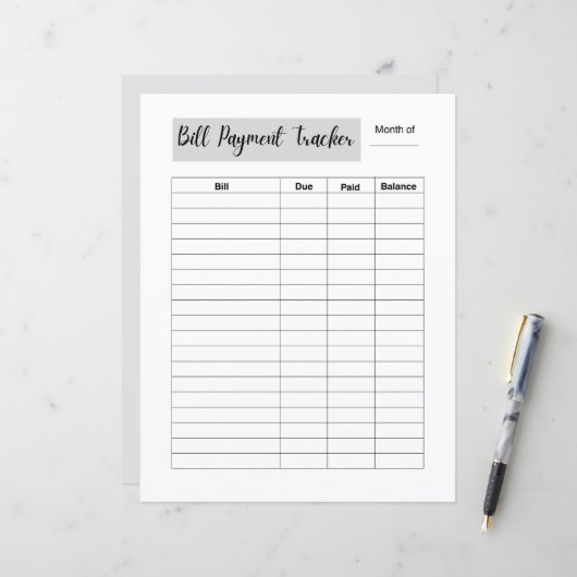BILL PAYMENT TRACKER TEMPLATE (Front/Back In Situ)