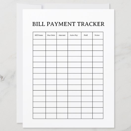 Bill Payment Tracker Template (Front)