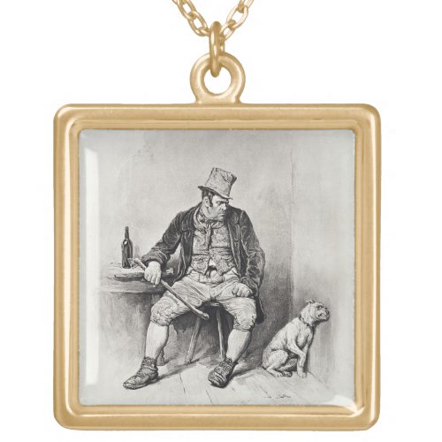 Bill Sykes and his dog from Charles Dickens A G Gold Plated Necklace