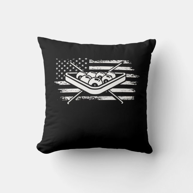 Billard 8 Ball Sport American Flag Throw Pillow (Front)