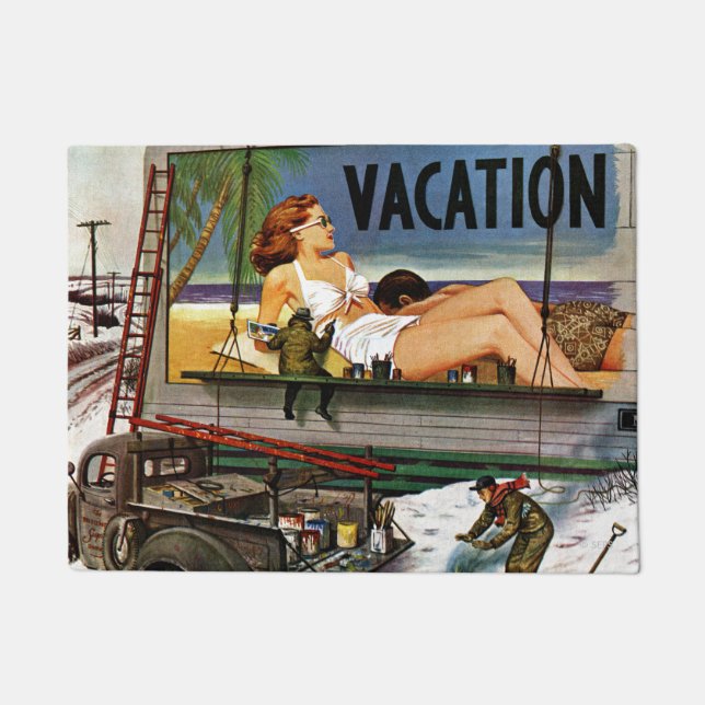 Billboard Painters in Winter by Stevan Dohanos Doormat (Front)