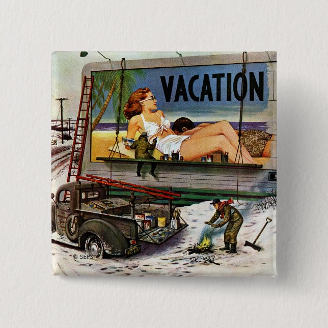 Billboard Painters in Winter by Stevan Dohanos Pinback Button (Front)