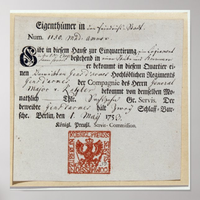 Billeting voucher, 1759 poster (Front)