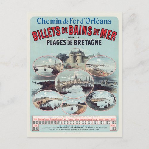 Billets de Bains de Mer France Vintage Poster 1888 Postcard