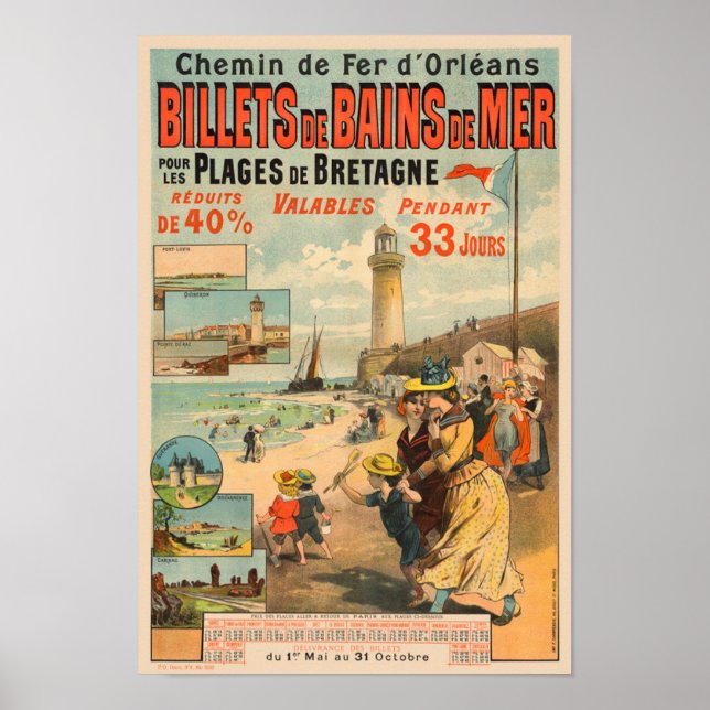 Billets de Bains de Mer Vintage Poster 1890 (Front)