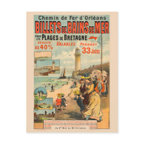 Billets de Bains de Mer Vintage Poster 1890 Postcard