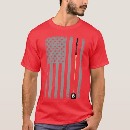 Billiard American Flag Eight Ball Stick  T_Shirt