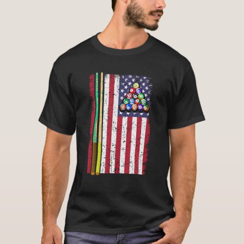 Billiard American USA Flag Pool Player 4th of July T_Shirt