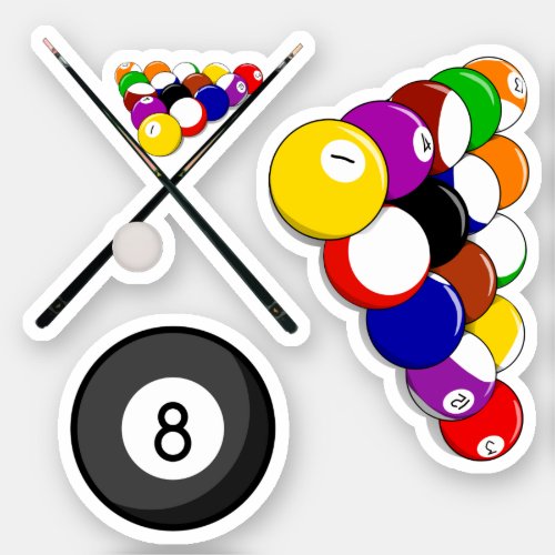 Billiard Ball and Cue Sticks Sticker