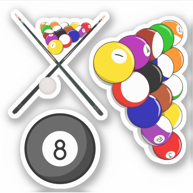 Billiard Ball and Cue Sticks Sticker (Front)
