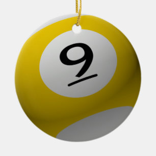 BILLIARD BALL CHRISTMAS ORNAMENT 9 (NINE) YELLOW/