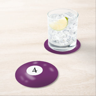 Billiard Ball Number 4 Round Paper Coaster