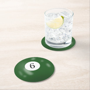 Billiard Ball Number 6 Round Paper Coaster