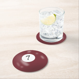 Billiard Ball Number 7 Round Paper Coaster