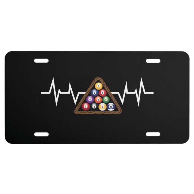 Billiard Ball Rack Heartbeat License Plate (Front)