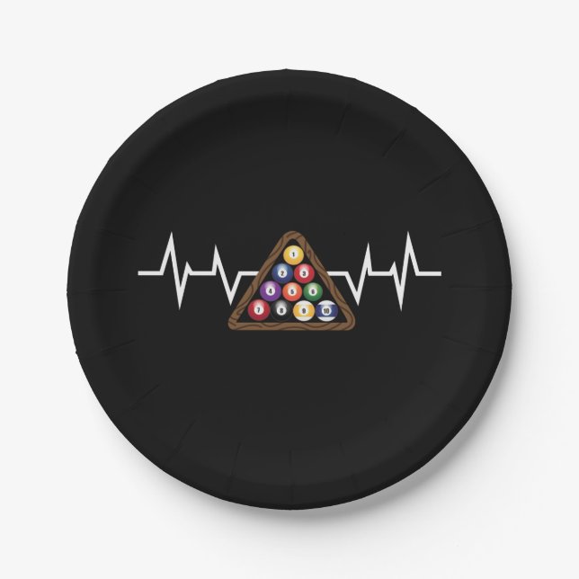 Billiard Ball Rack Heartbeat Paper Plates (Front)