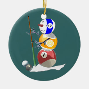 Billiard Ball Snowman Ceramic Ornament