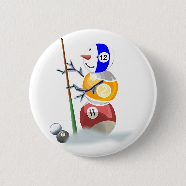 Billiard Ball Snowman Christmas Button (Front)
