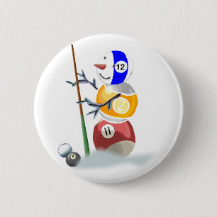 Billiard Ball Snowman Christmas Button