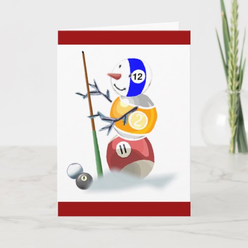 Billiard Ball Snowman Christmas Holiday Card