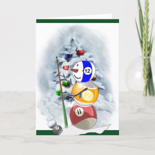 Billiard Ball Snowman Christmas Holiday Card