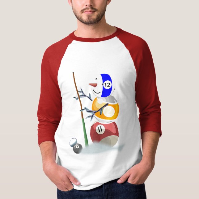 Billiard Ball Snowman Christmas T-Shirt (Front)
