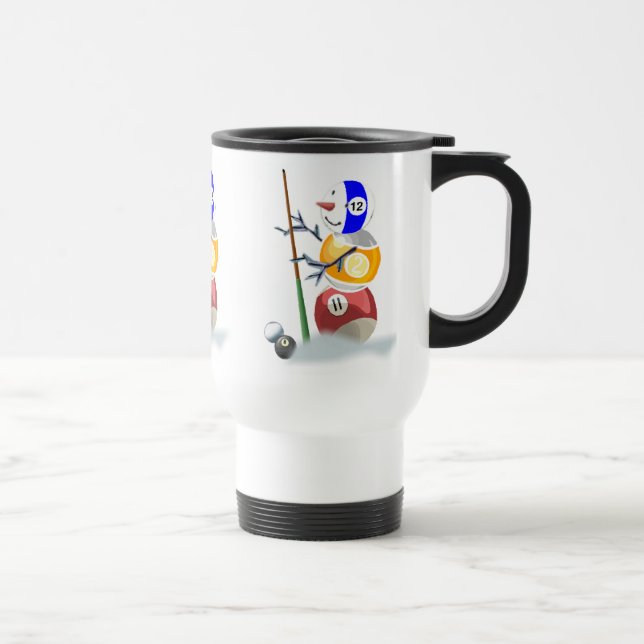 Billiard Ball Snowman Christmas Travel Mug (Right)