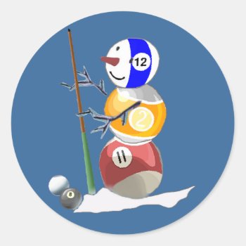 Billiard Ball Snowman Classic Round Sticker by TheSportofIt at Zazzle