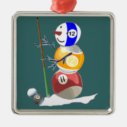 Billiard Ball Snowman Metal Ornament