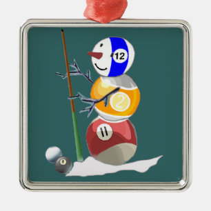Billiard Ball Snowman Metal Ornament