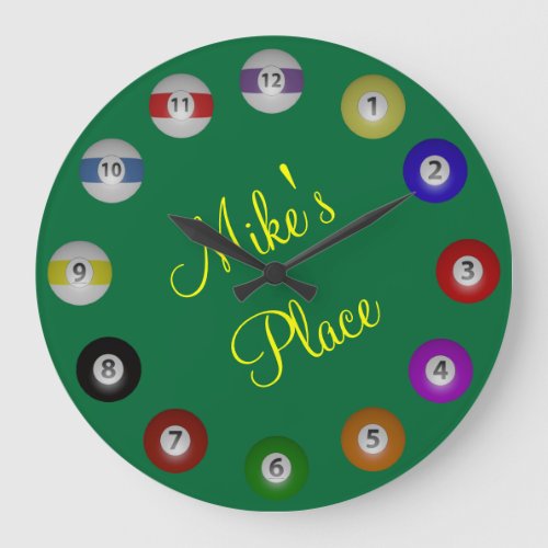 Billiard Ball with Name Text Large Clock