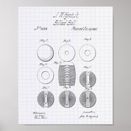 Billiard Balls 1865 Patent Art _ Lined Peper Poster