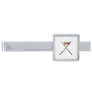 Billiard Balls and Pool Cues Silver Finish Tie Bar