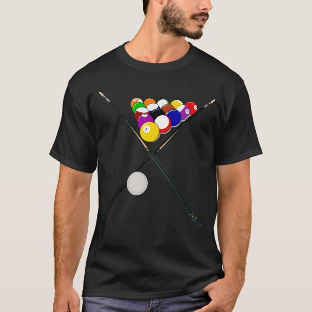 Billiard Balls and Pool Cues T-Shirt (Front)