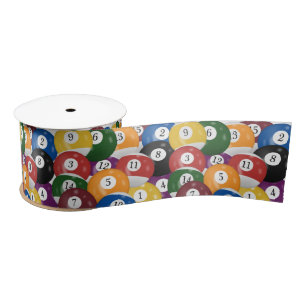 Billiard Balls Background Satin Ribbon