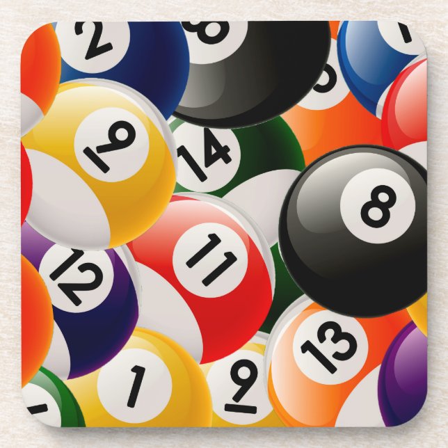 Billiard Balls Collage Beverage Coaster (Front)