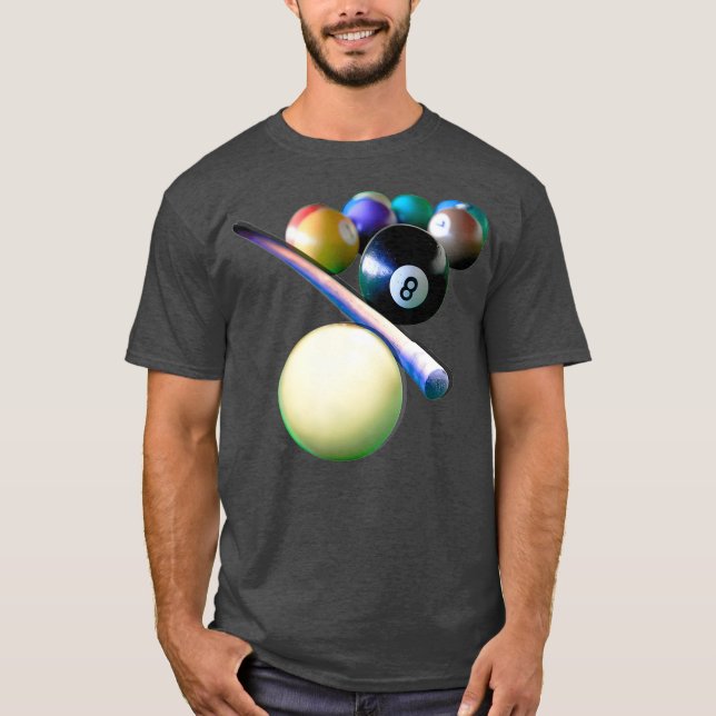 Billiard Balls Cue Snooker Pool Player T-Shirt (Front)