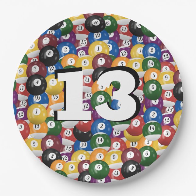 Billiard Balls for 13th birthday Paper Plates (Front)