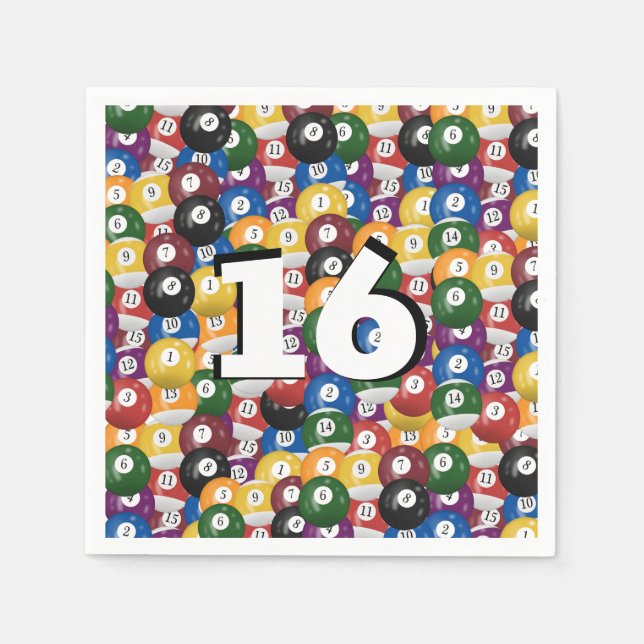 Billiard Balls for 16th birthday Napkins (Front)