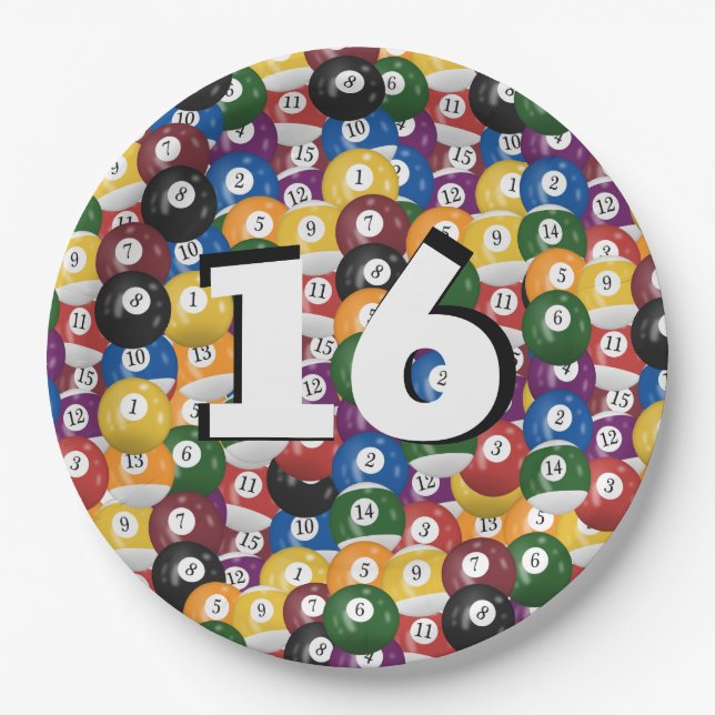 Billiard Balls for 16th birthday Paper Plates (Front)