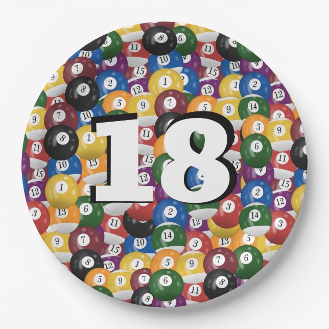 Billiard Balls for 18th birthday Paper Plates (Front)