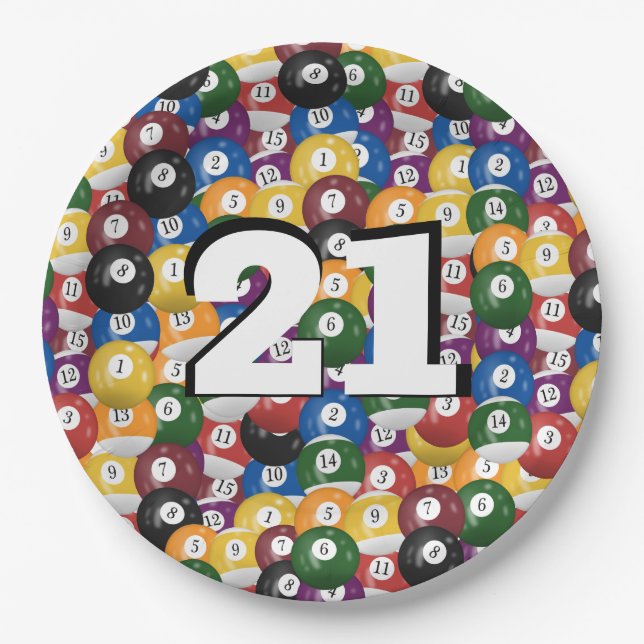 Billiard Balls for 21st birthday Paper Plates (Front)