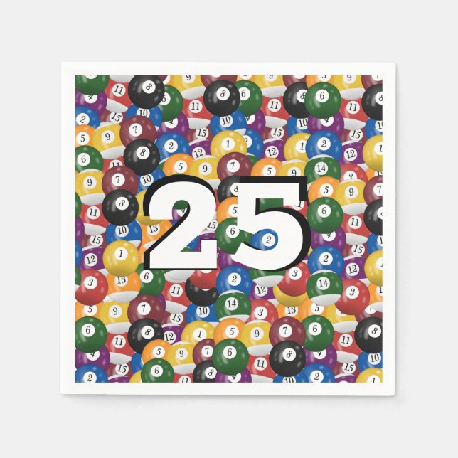 Billiard Balls for 25th birthday Napkins (Front)