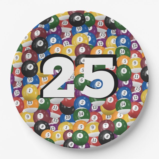 Billiard Balls for 25th birthday Paper Plates (Front)